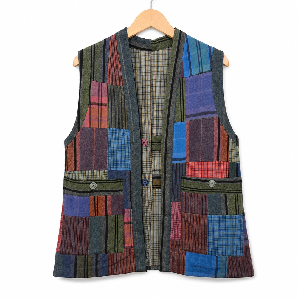 Vintage Winter Sun Vest Womens Medium Multicolor Patchwork Bohemian Lagenlook
